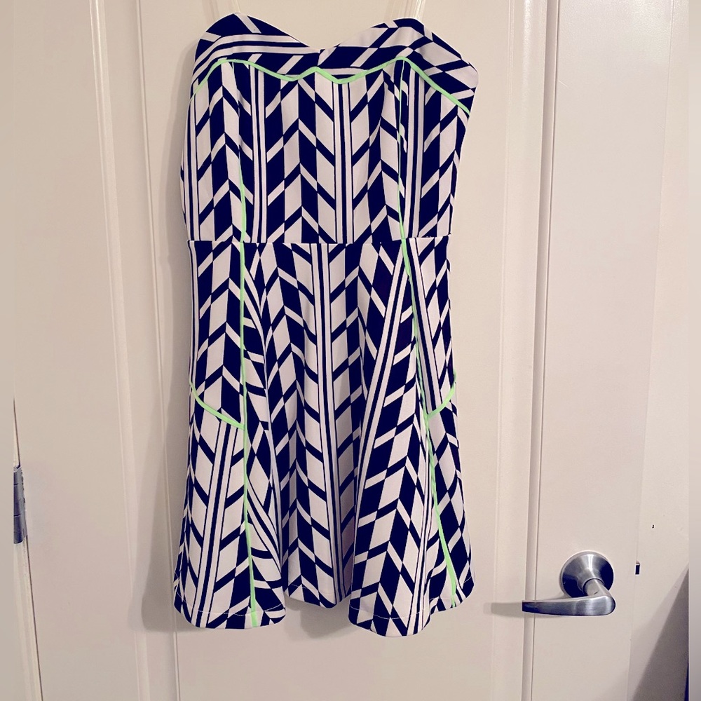 Black and white dress with neon green trim. Size L.